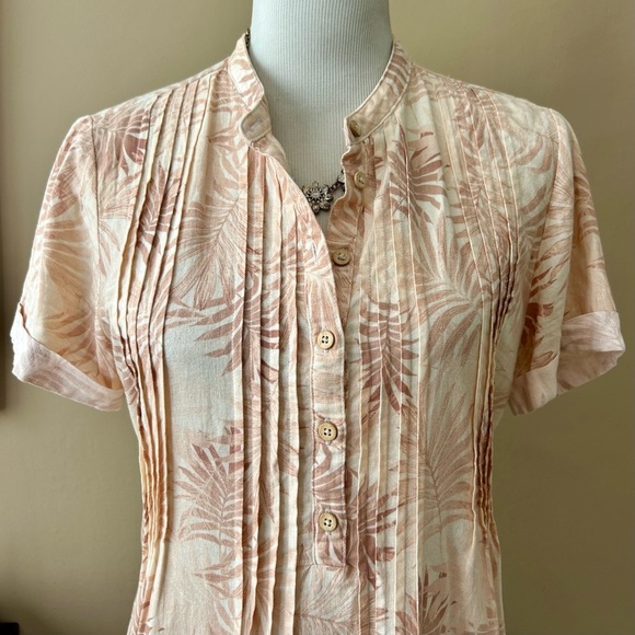Faherty Linen Gemina Shift Dress Blue Blush Pink Palm Print Short Sleeve Size S - Picture 6 of 16